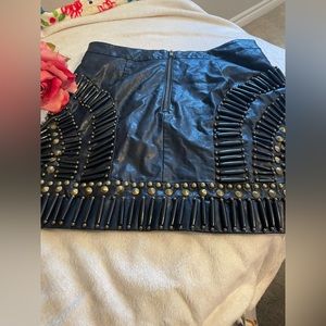 Added Drama Beaded Leatherette Skirt - Black